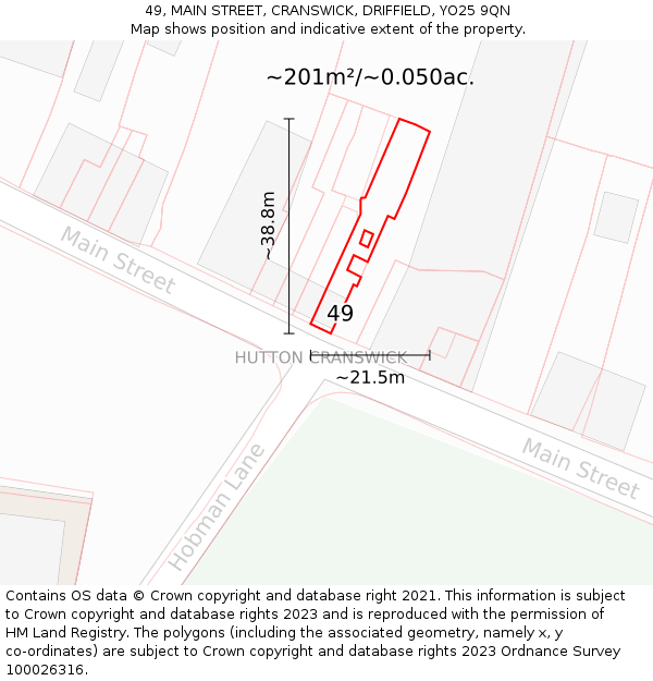 49, MAIN STREET, CRANSWICK, DRIFFIELD, YO25 9QN: Plot and title map