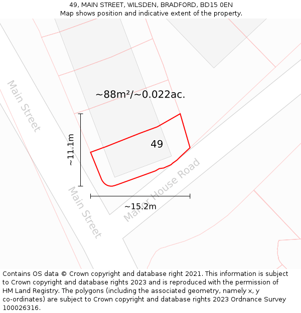 49, MAIN STREET, WILSDEN, BRADFORD, BD15 0EN: Plot and title map