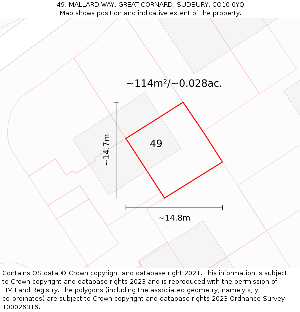 49, MALLARD WAY, GREAT CORNARD, SUDBURY, CO10 0YQ: Plot and title map