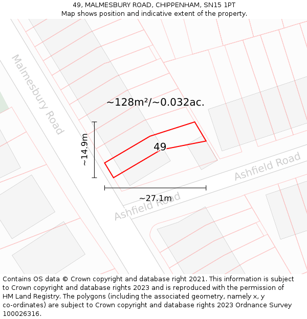49, MALMESBURY ROAD, CHIPPENHAM, SN15 1PT: Plot and title map