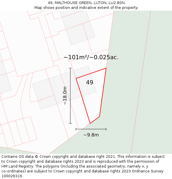 49, MALTHOUSE GREEN, LUTON, LU2 8SN: Plot and title map