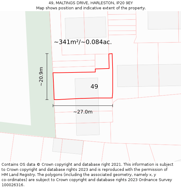 49, MALTINGS DRIVE, HARLESTON, IP20 9EY: Plot and title map
