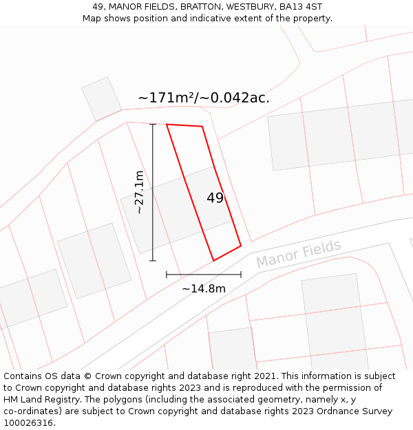 49, MANOR FIELDS, BRATTON, WESTBURY, BA13 4ST: Plot and title map