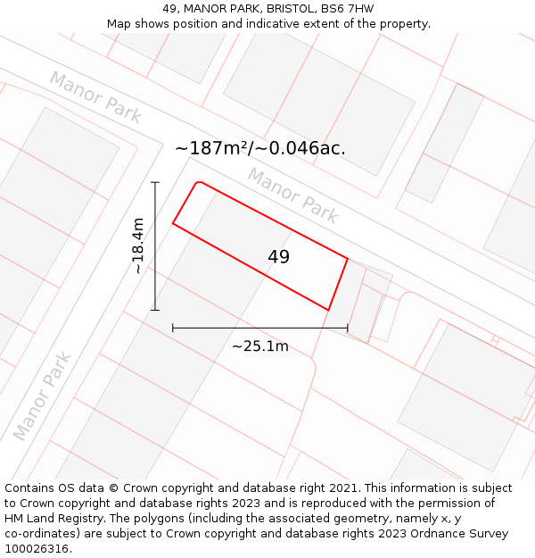 49, MANOR PARK, BRISTOL, BS6 7HW: Plot and title map