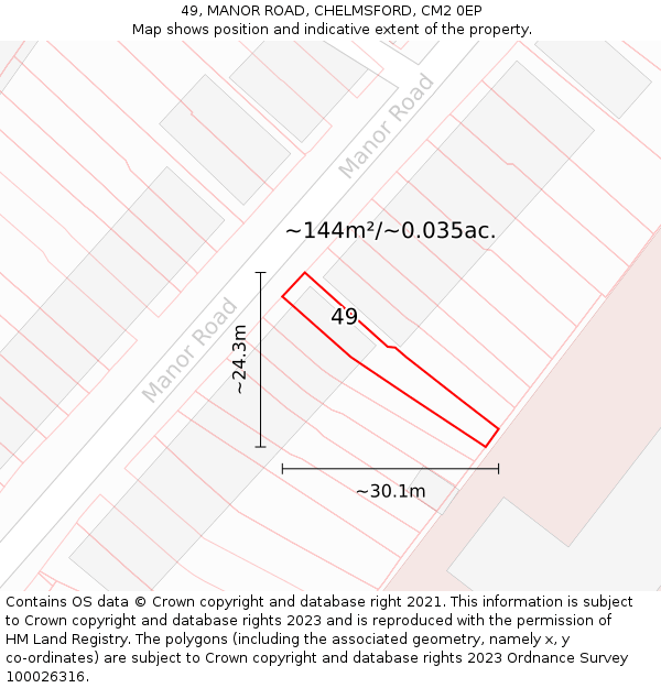 49, MANOR ROAD, CHELMSFORD, CM2 0EP: Plot and title map
