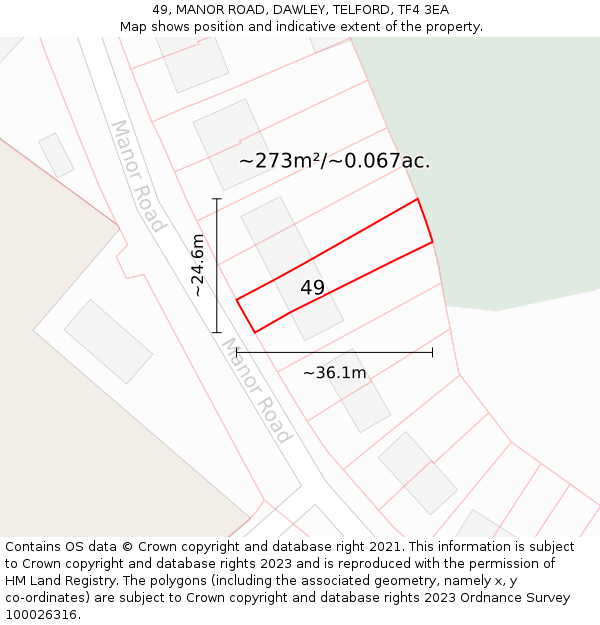 49, MANOR ROAD, DAWLEY, TELFORD, TF4 3EA: Plot and title map