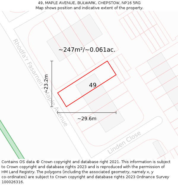 49, MAPLE AVENUE, BULWARK, CHEPSTOW, NP16 5RG: Plot and title map