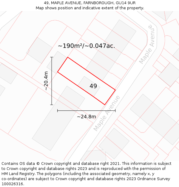 49, MAPLE AVENUE, FARNBOROUGH, GU14 9UR: Plot and title map