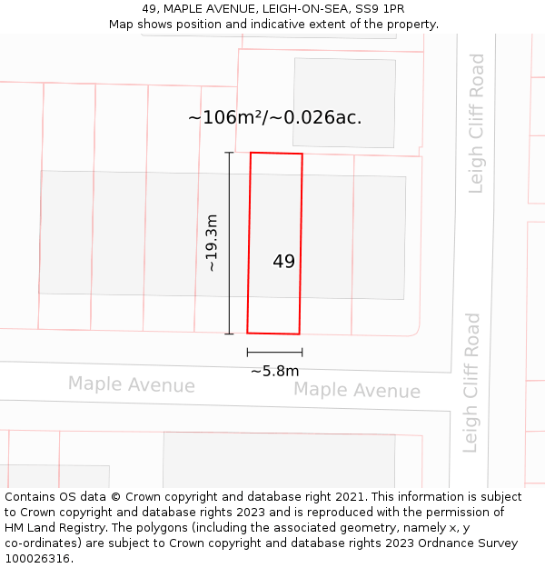 49, MAPLE AVENUE, LEIGH-ON-SEA, SS9 1PR: Plot and title map