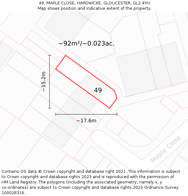 49, MAPLE CLOSE, HARDWICKE, GLOUCESTER, GL2 4YH: Plot and title map