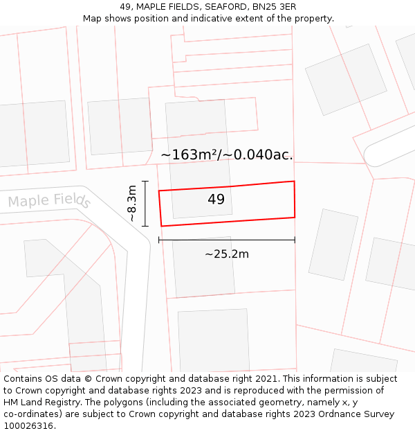 49, MAPLE FIELDS, SEAFORD, BN25 3ER: Plot and title map