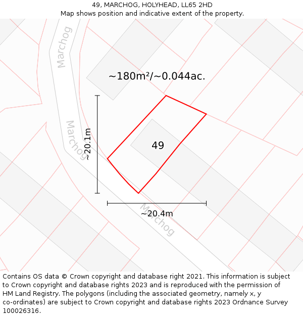 49, MARCHOG, HOLYHEAD, LL65 2HD: Plot and title map