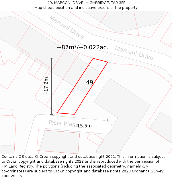 49, MARCONI DRIVE, HIGHBRIDGE, TA9 3FE: Plot and title map