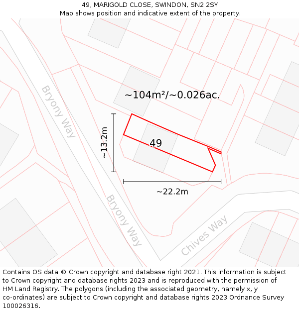 49, MARIGOLD CLOSE, SWINDON, SN2 2SY: Plot and title map