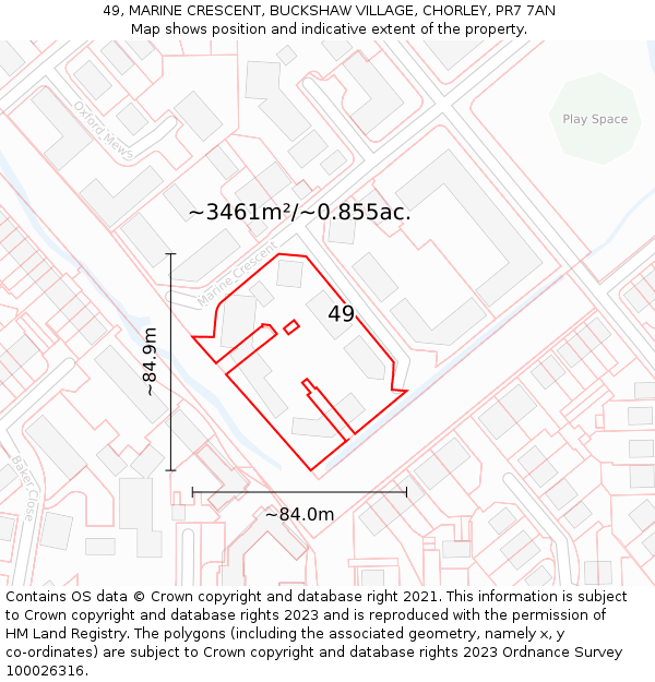 49, MARINE CRESCENT, BUCKSHAW VILLAGE, CHORLEY, PR7 7AN: Plot and title map