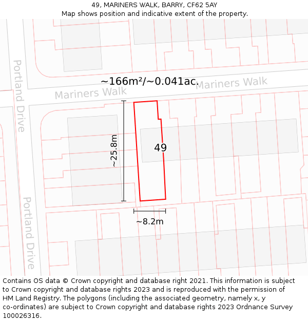 49, MARINERS WALK, BARRY, CF62 5AY: Plot and title map