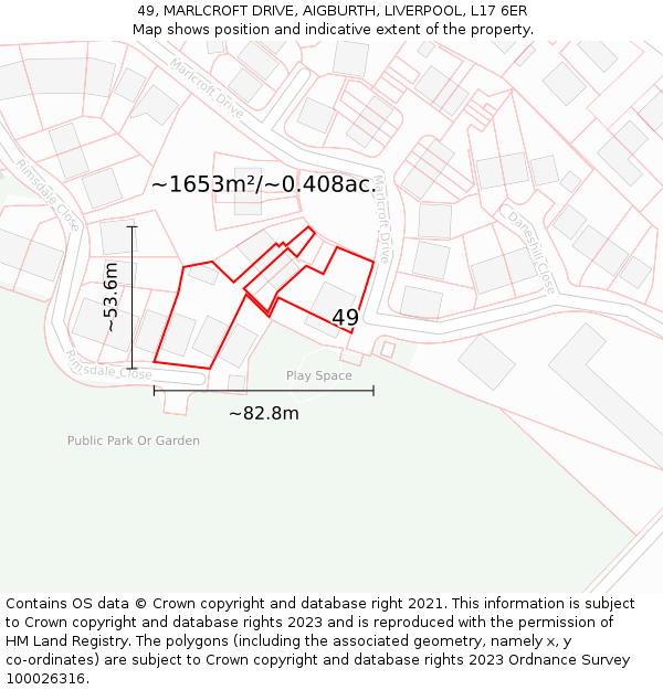 49, MARLCROFT DRIVE, AIGBURTH, LIVERPOOL, L17 6ER: Plot and title map