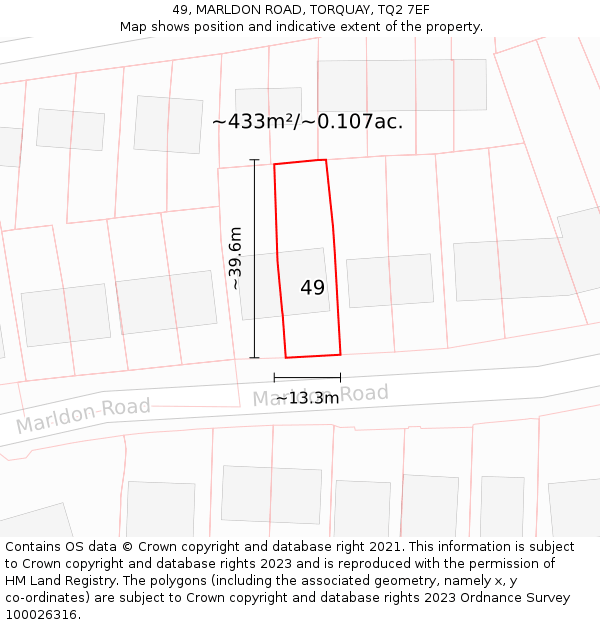 49, MARLDON ROAD, TORQUAY, TQ2 7EF: Plot and title map