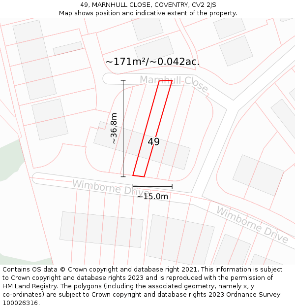 49, MARNHULL CLOSE, COVENTRY, CV2 2JS: Plot and title map