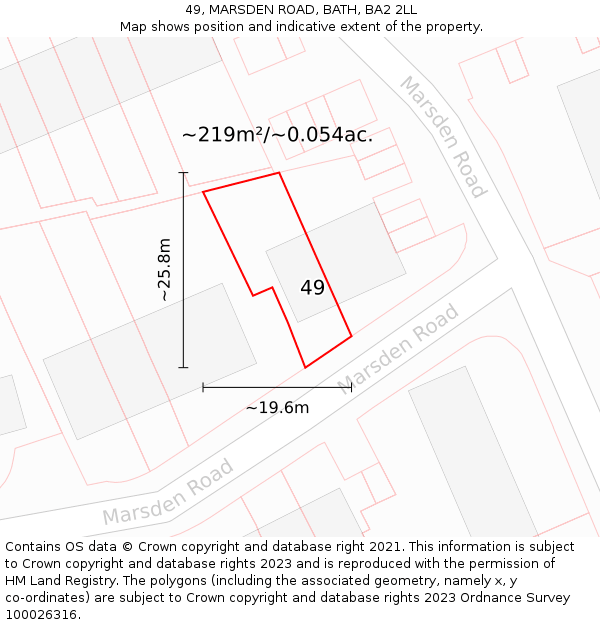 49, MARSDEN ROAD, BATH, BA2 2LL: Plot and title map