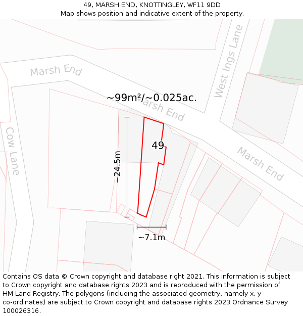 49, MARSH END, KNOTTINGLEY, WF11 9DD: Plot and title map