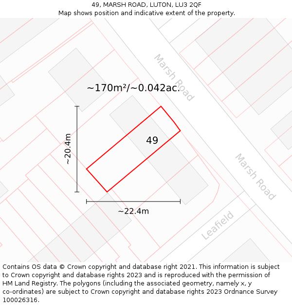 49, MARSH ROAD, LUTON, LU3 2QF: Plot and title map