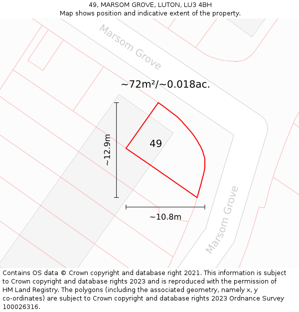49, MARSOM GROVE, LUTON, LU3 4BH: Plot and title map