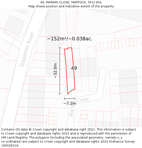 49, MARWIN CLOSE, MARTOCK, TA12 6HL: Plot and title map