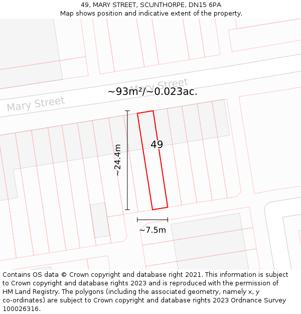 49, MARY STREET, SCUNTHORPE, DN15 6PA: Plot and title map