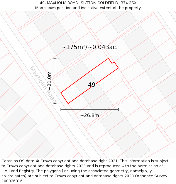 49, MAXHOLM ROAD, SUTTON COLDFIELD, B74 3SX: Plot and title map