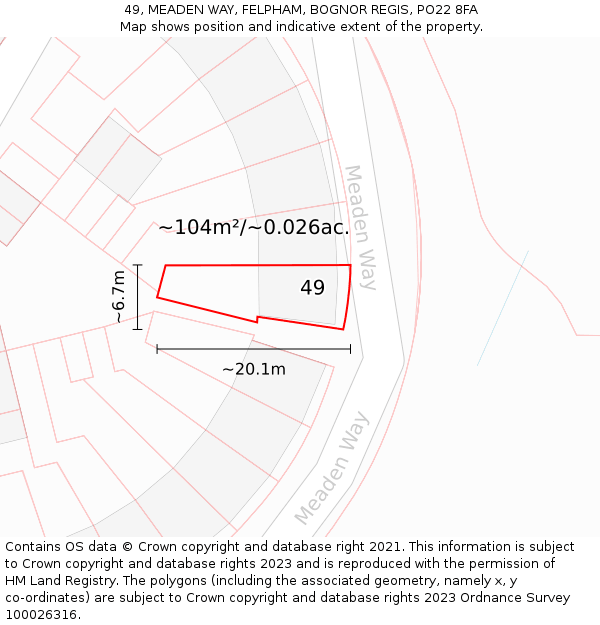 49, MEADEN WAY, FELPHAM, BOGNOR REGIS, PO22 8FA: Plot and title map