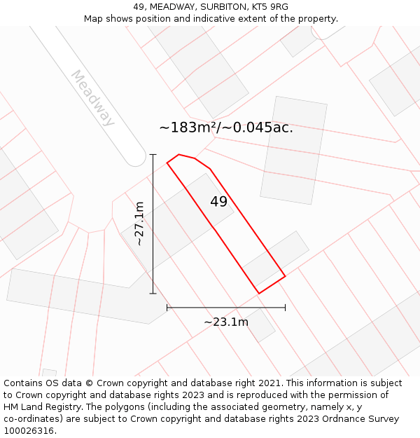 49, MEADWAY, SURBITON, KT5 9RG: Plot and title map