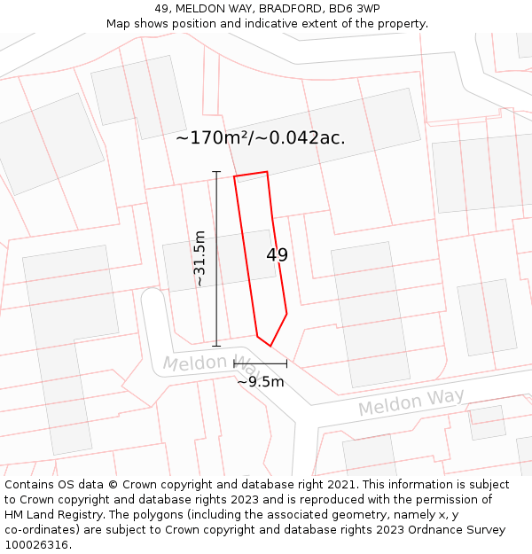49, MELDON WAY, BRADFORD, BD6 3WP: Plot and title map