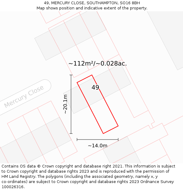49, MERCURY CLOSE, SOUTHAMPTON, SO16 8BH: Plot and title map