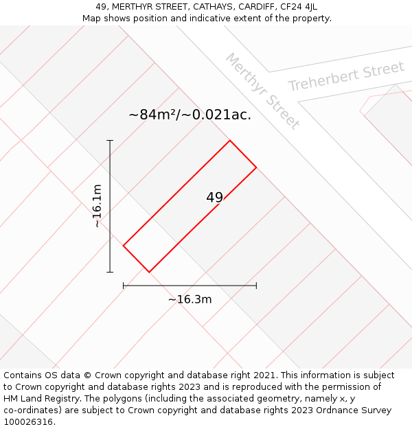 49, MERTHYR STREET, CATHAYS, CARDIFF, CF24 4JL: Plot and title map