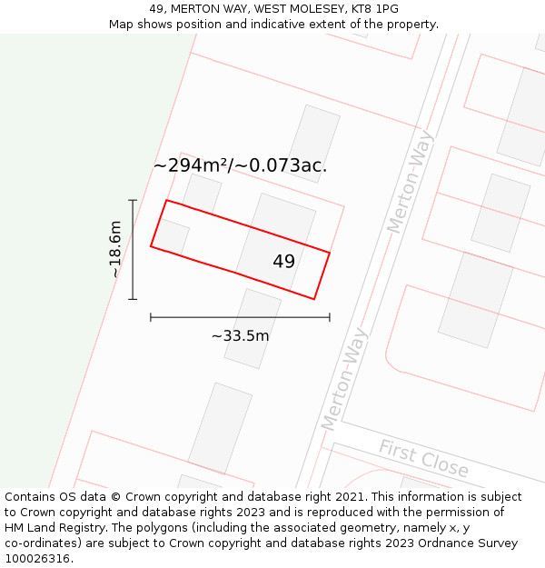 49, MERTON WAY, WEST MOLESEY, KT8 1PG: Plot and title map
