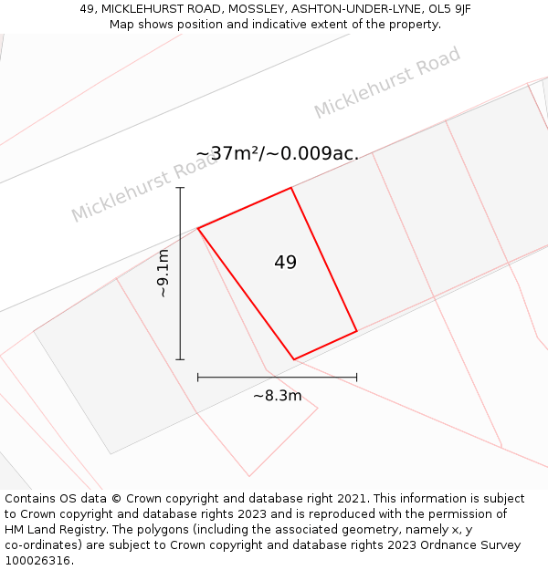 49, MICKLEHURST ROAD, MOSSLEY, ASHTON-UNDER-LYNE, OL5 9JF: Plot and title map