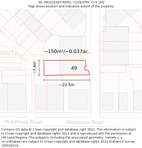 49, MIDDLESEX ROAD, COVENTRY, CV3 1PQ: Plot and title map