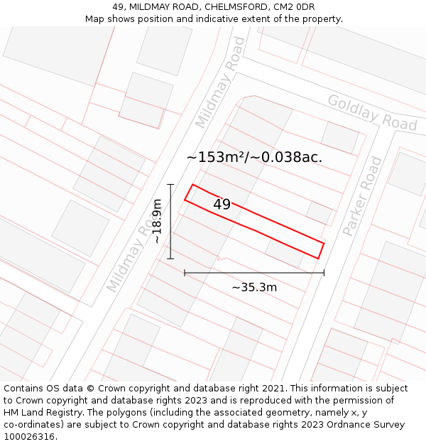 49, MILDMAY ROAD, CHELMSFORD, CM2 0DR: Plot and title map