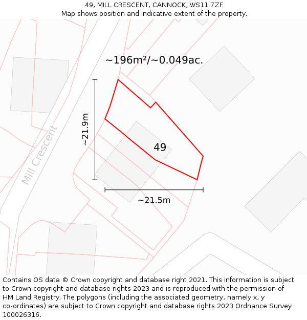 49, MILL CRESCENT, CANNOCK, WS11 7ZF: Plot and title map