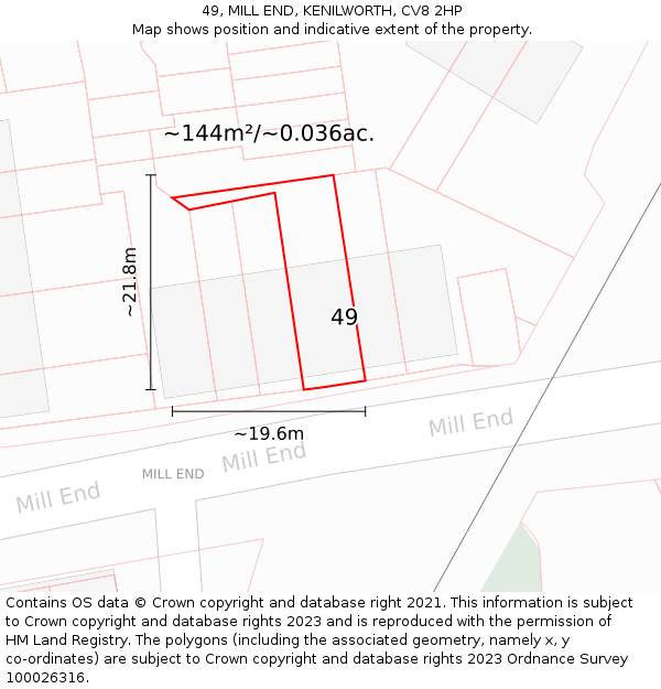 49, MILL END, KENILWORTH, CV8 2HP: Plot and title map