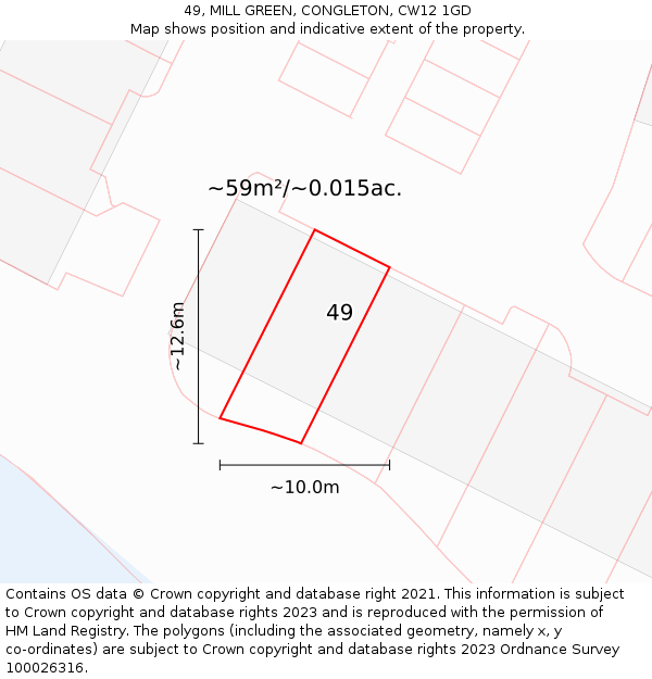 49, MILL GREEN, CONGLETON, CW12 1GD: Plot and title map