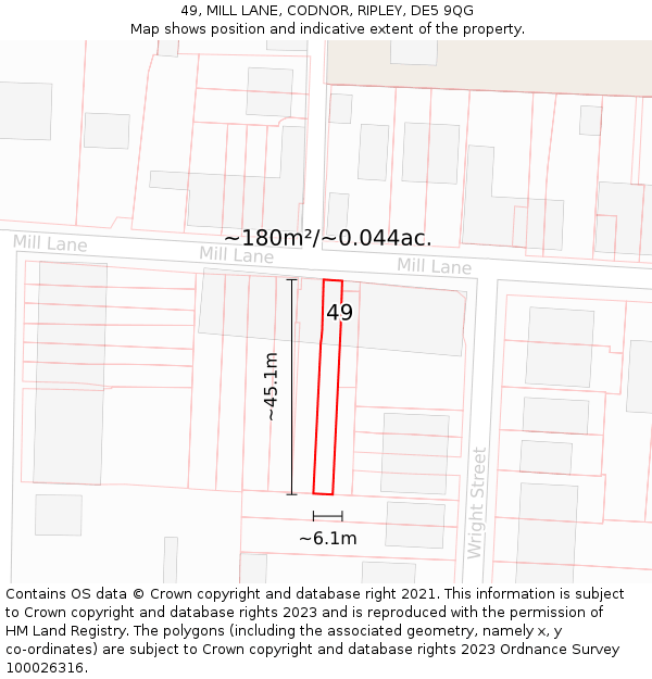 49, MILL LANE, CODNOR, RIPLEY, DE5 9QG: Plot and title map