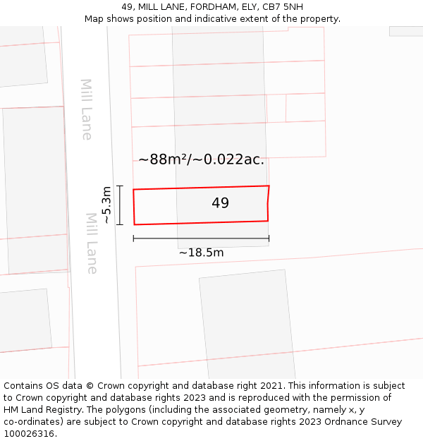 49, MILL LANE, FORDHAM, ELY, CB7 5NH: Plot and title map