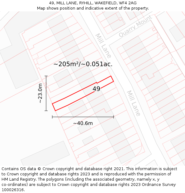 49, MILL LANE, RYHILL, WAKEFIELD, WF4 2AG: Plot and title map