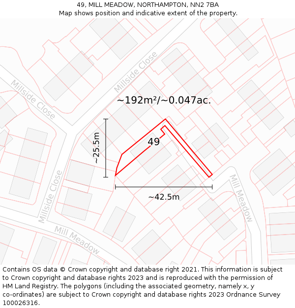 49, MILL MEADOW, NORTHAMPTON, NN2 7BA: Plot and title map