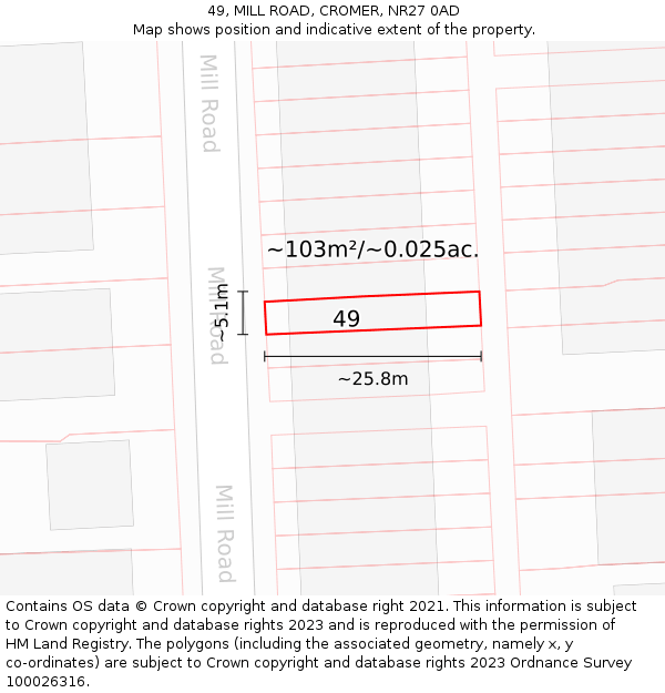 49, MILL ROAD, CROMER, NR27 0AD: Plot and title map