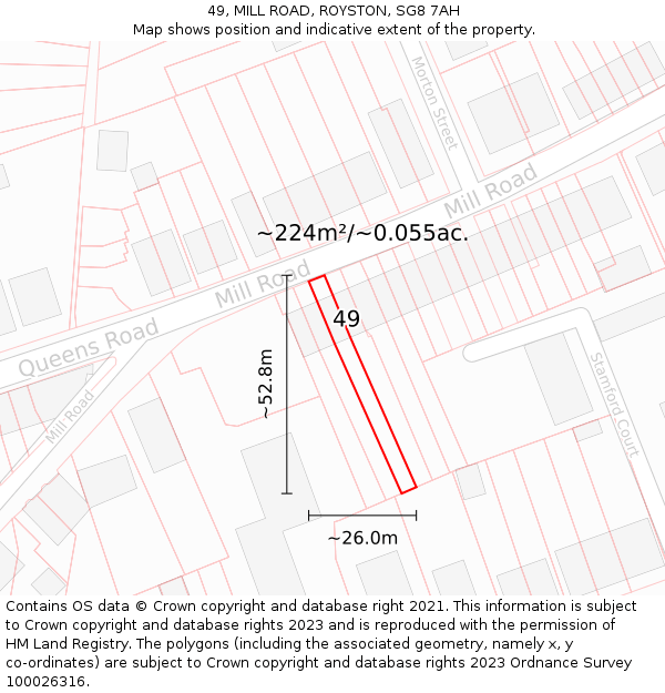 49, MILL ROAD, ROYSTON, SG8 7AH: Plot and title map