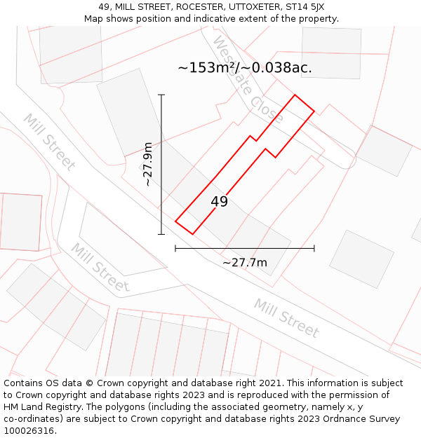 49, MILL STREET, ROCESTER, UTTOXETER, ST14 5JX: Plot and title map
