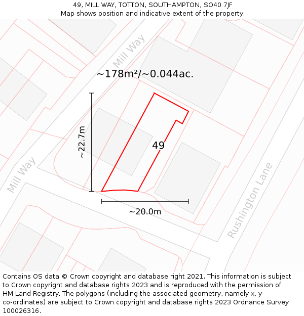 49, MILL WAY, TOTTON, SOUTHAMPTON, SO40 7JF: Plot and title map